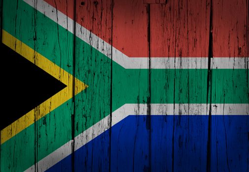 South Africa grunge wood background with flag painted on aged wooden wall.