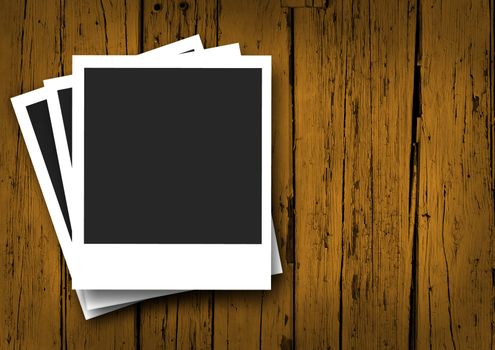 Vintage concept with blank photo frames with shadow and empty space for your photograph and picture on wooden grunge brown background.