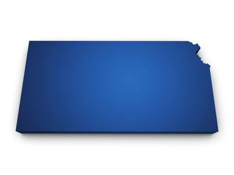 Shape 3d of Kansas map colored in blue and isolated on white background.