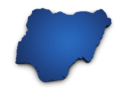 Shape 3d of Nigeria map colored in blue and isolated on white background.