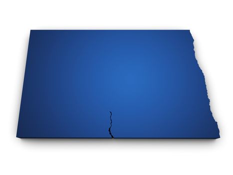 Shape 3d of North Dakota map colored in blue and isolated on white background.