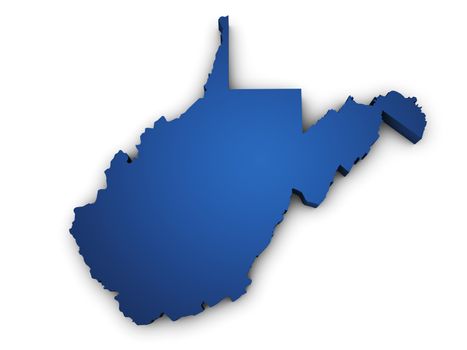 Shape 3d of West Virginia map colored in blue and isolated on white background.