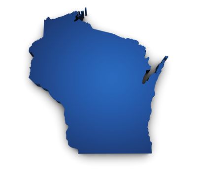 Shape 3d of Wisconsin map colored in blue and isolated on white background.