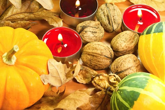 Photo shows a closeup of a various autumn vegetable background.