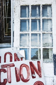 old ruined american door in the state of Maine, USA