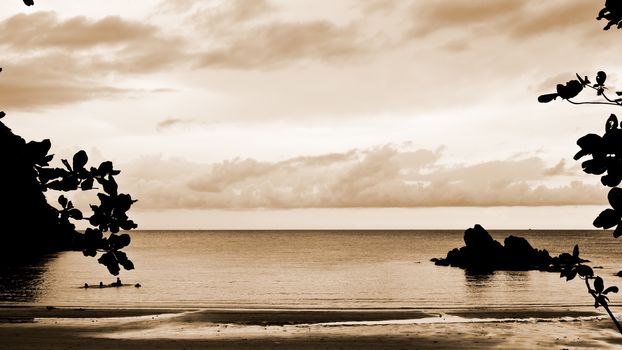 Silhouettes small bay with sepia color, Bo Thong Lang in Bang Saphan coast of Thailand