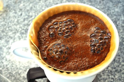 Hand ground coffee. Brewed by hand.
How to Make the Best Pourover Coffee at Home.
Close up on a Coffee Filter in the Coffee Machine.