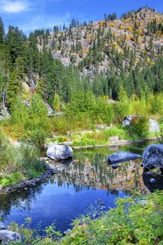 Fall Yellow Blue Green Colors Reflection Wenatchee River Reflections Stevens Pass Leavenworth Washington