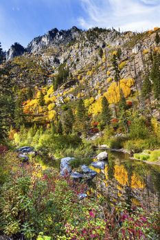 Fall Yellow Red Green Colors Reflection Wenatchee River Reflections Stevens Pass Leavenworth Washington