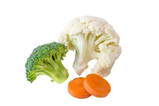 Cauliflower and sliced carrot isolated on white background