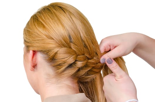 Pigtail - Rear view of modern female hairstyle isolated on white.