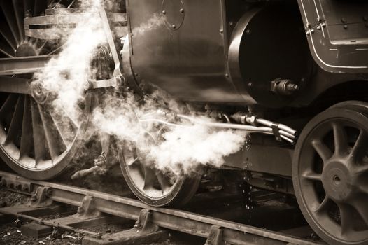 sepia toned vintage steam locomotive detail