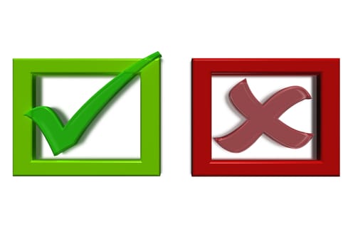 Glossy green Check mark on white background