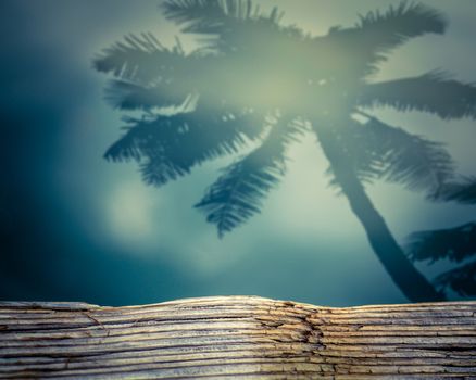 Retro Filtered Photo Of Palm Tree Shadow On Calm Hawaiian Ocean