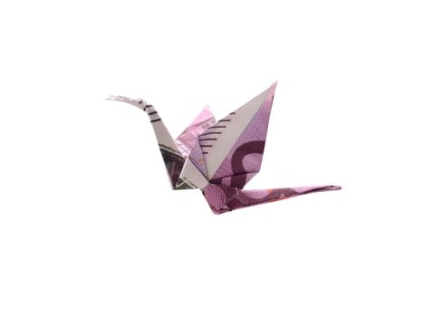 Origami bird made of five hundred banknotes