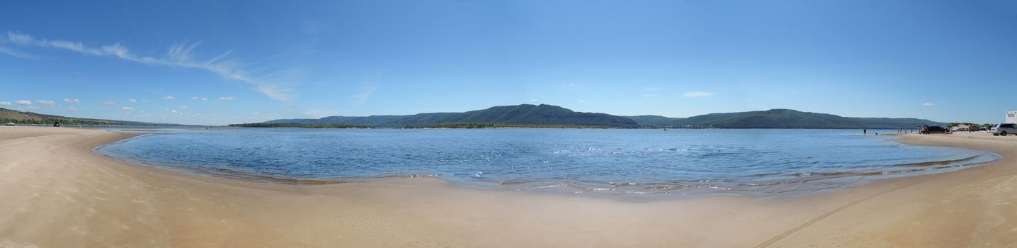 panorama of the beach on the shores of the Volga River 