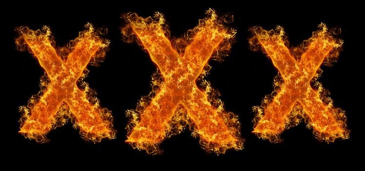 XXX flames on black background