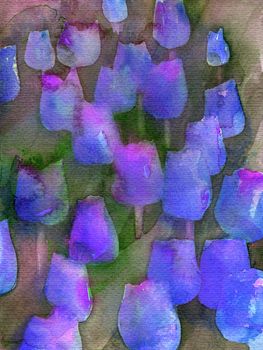 Purple Tulips Texture. Abstract original watercolor background texture. 