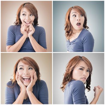 Collection of Asian woman face, closeup portrait.