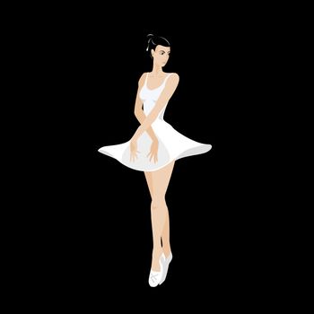 Vector image of girl ballerina in a white dress.