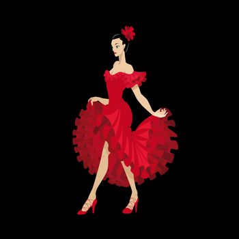 Vector image of flamenco dancer in a red dress.
