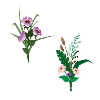 Two simple vector bouquet with wild flowers and leaves