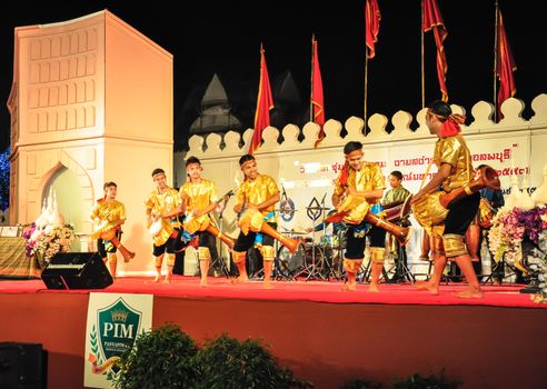 Lopburi, Thailand.- February 21, 2014 : The cultural drum dance show in the event King Narai Reign Fair 2014, take place in the Narai Ratchaniwet,on February 21, 2014 in Lopburi, Thailand.