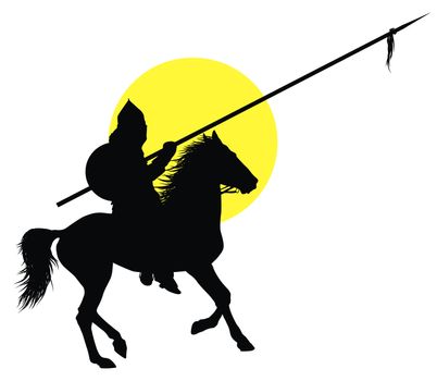 Medieval oriental warrior on horseback detailed vector silhouette