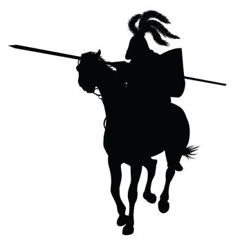 Knight in armour on  tournament. Vector silhouette