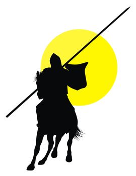 Knight with lance riding on horseback. Vector silhouette