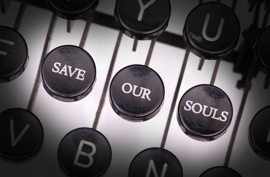 Typewriter with special buttons, save - our - souls