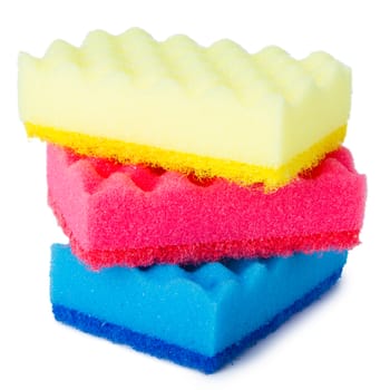 Colorful sponges for washing dishes isolated on white background