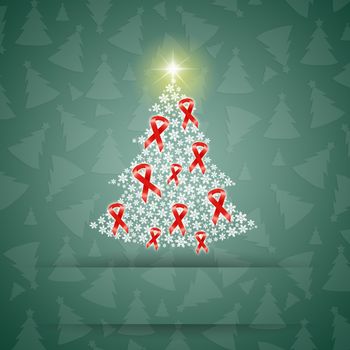 illustration of Christmas tree with red ribbons
