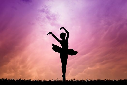 illustration of Ballet dancer at sunset