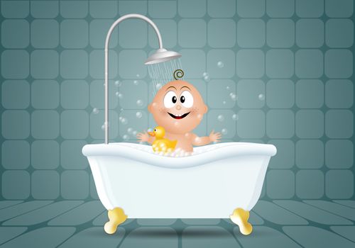 illustration of 







Smiling baby in bath