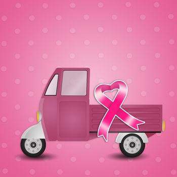 Van with pink ribbon for Breast cancer prevention