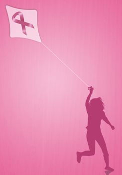 Woman with kite with pink ribbon