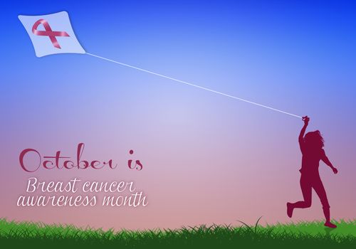 illustration of Woman with kite for breast cancer