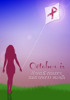 illustration of Woman with kite for breast cancer prevention