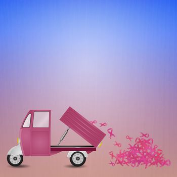 illustration of Pink van with pink ribbon for Breast cancer