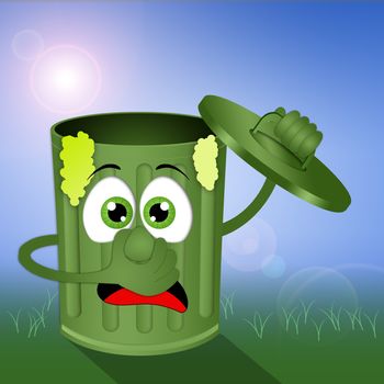 illustration of Funny green stinky garbage bin