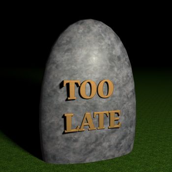 Stone with words "Too late", 3d render