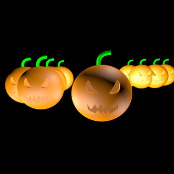 Jack O' Lanterns coming out of black, 3d render