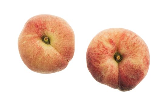 Two flat peaches isolated on white