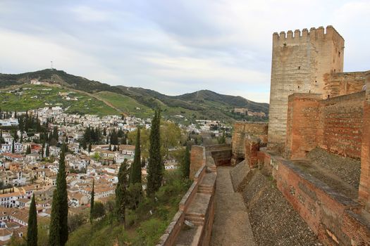 Granada - Spain, March 28, 2013: View of Albaicin, from Alhambra, Granada, one of the most visited tourist sites in Spain on  March 28, 2013