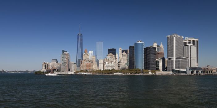 The New York City skyline at afternoon w the Freedom tower 2014