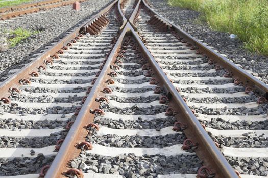 Junction of the railway tracks, switching the train during the journey.