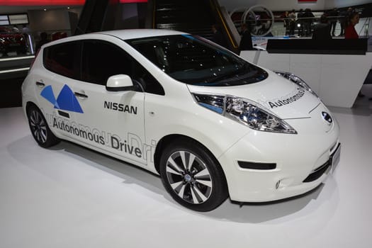 GENEVA, SWITZERLAND - MARCH 4: Nissan Autonomous Drive car on display during the Geneva Motor Show, Geneva, Switzerland, March 4, 2014.  