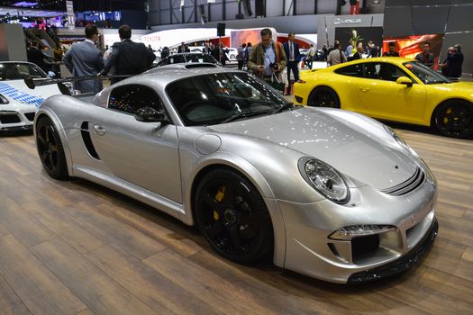 GENEVA, SWITZERLAND - MARCH 4: Ruf Porsche on display during the Geneva Motor Show, Geneva, Switzerland, March 4, 2014. 
