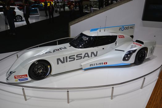 GENEVA, SWITZERLAND - MARCH 4: Nissan ZEOD RC hybrid racer on display during the Geneva Motor Show, Geneva, Switzerland, March 4, 2014. 